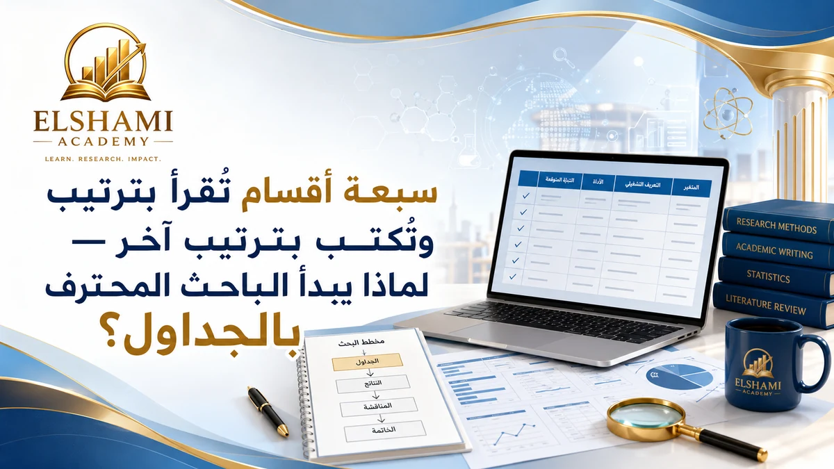 شكل الساعة الرملية وترتيب كتابة أقسام الورقة العلمية السبعة — أكاديمية الشامي
